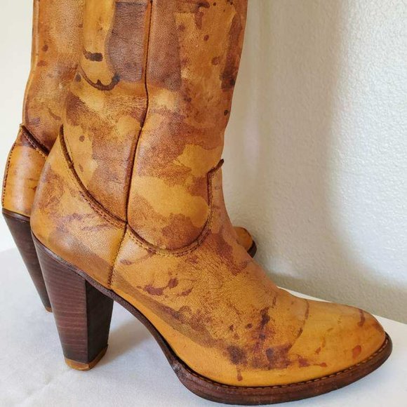 Tall Brown beige Tan leather high heel Western cowgirl rodeo equestrian Boots - Picture 2 of 12